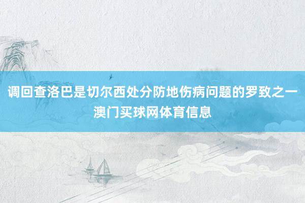 调回查洛巴是切尔西处分防地伤病问题的罗致之一澳门买球网体育信息